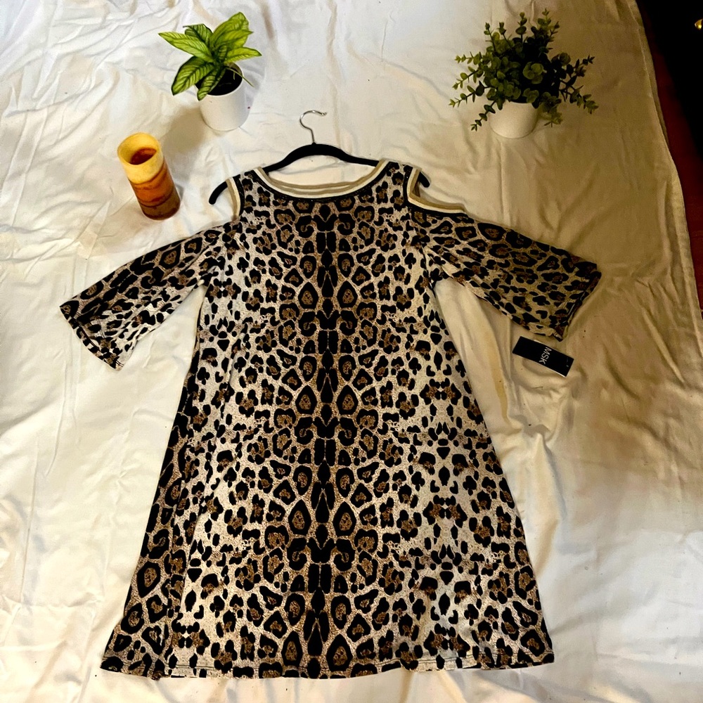 Leopard Print Cold Shoulder Dress